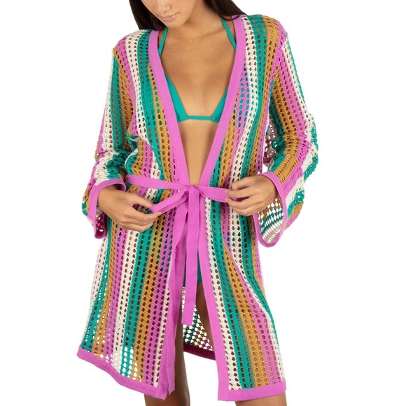 Hurley Other - NEW Hurley Women's M/L Striped Crochet Robe Beachwear Cover-Up • Reg Price $80